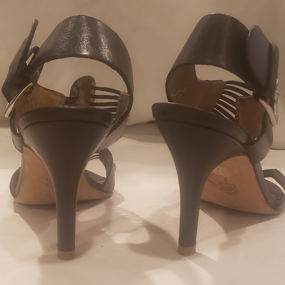 Cynthia Vincent strappy stiletto pump open toe size 7 black leather - Picture 5 of 8